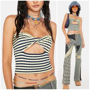 Dolls Kill NWT Crop Striped Tube Top Twist Front Cut Out Vacation Festival Beach